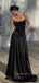 Spaghetti Straps Black Satin Long Evening Prom Dresses,GR0582