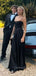 Spaghetti Straps Black Satin Long Evening Prom Dresses,GR0582