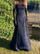 Gorgeous Blue Satin Black Lace Long Evening Prom Dresses, Spaghetti Straps Prom Dress, GR0585