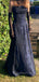 Gorgeous Blue Satin Black Lace Long Evening Prom Dresses, Spaghetti Straps Prom Dress, GR0585