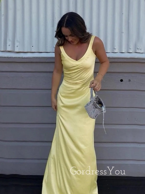 Backless V-neck Satin Long Evening Prom Dresses, GR0586