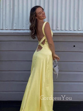 Backless V-neck Satin Long Evening Prom Dresses, GR0586