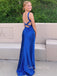 Backless V-neck Satin Long Evening Prom Dresses, GR0586