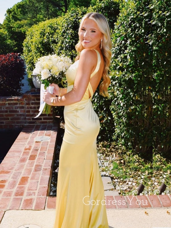 Backless V-neck Satin Long Evening Prom Dresses, GR0586