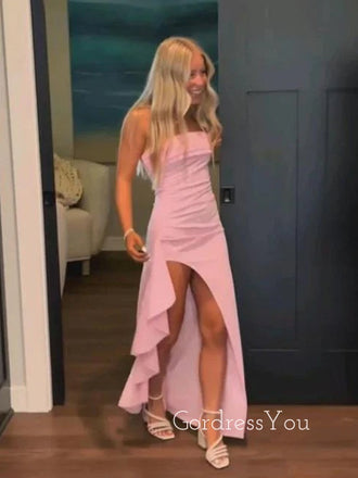 Simple Strapless Side Slit Mermaid Long Evening Prom Dresses, GR0587