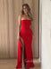 Simple Strapless Side Slit Mermaid Long Evening Prom Dresses, GR0587