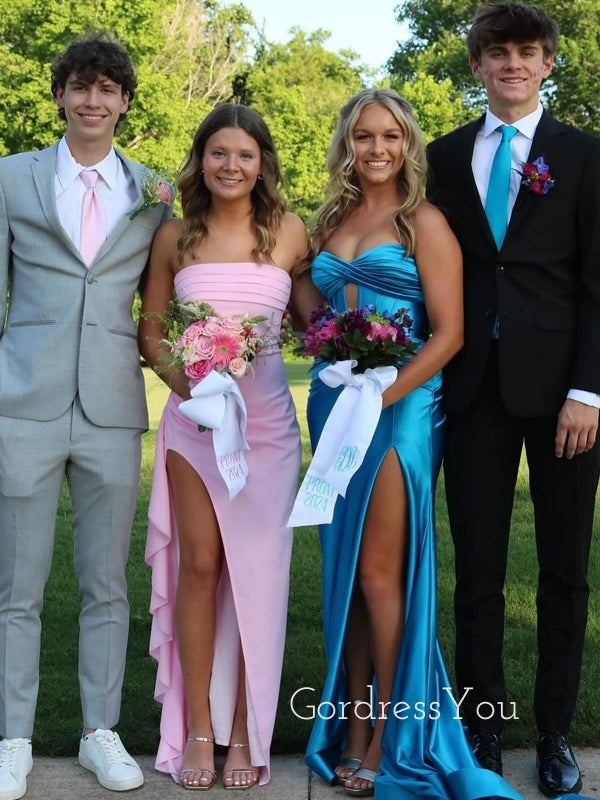 Simple Strapless Side Slit Mermaid Long Evening Prom Dresses, GR0587