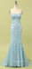Formal Tulle Appliques Spaghetti Straps Long Mermaid Evening Prom Dresses, GR0588