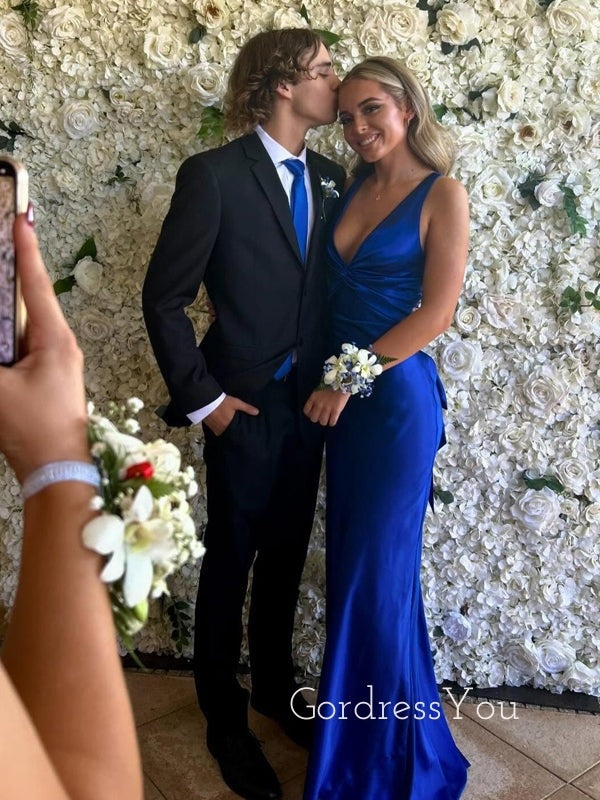 Gorgeous Satin Mermaid Long Evening Prom Dresses, V-neck Prom dress, GR0589