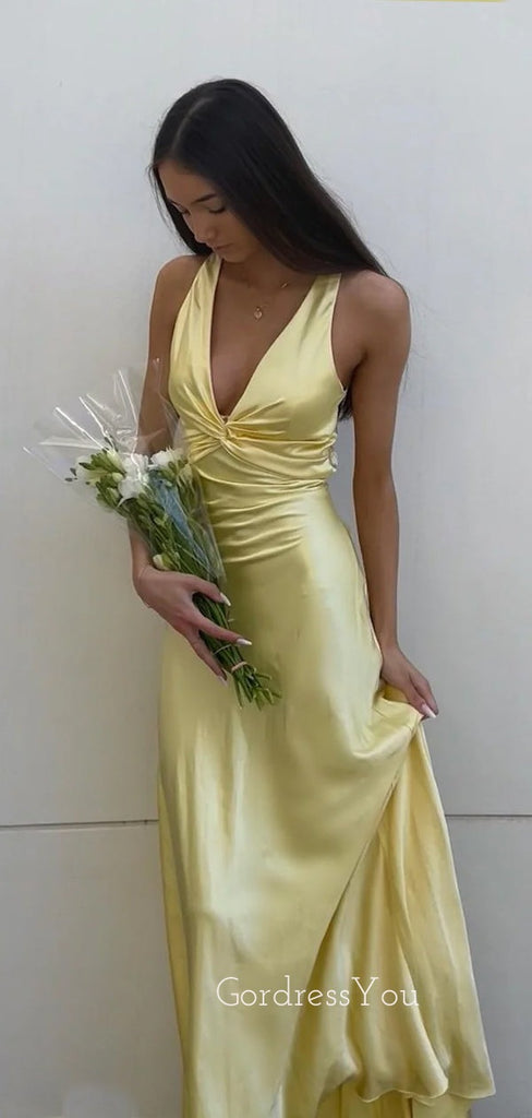 Gorgeous Satin Mermaid Long Evening Prom Dresses, V-neck Prom dress, GR0589