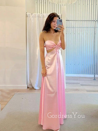 Lovely Sweetheart Pink Satin Long Evening Prom Dresses, GR0591