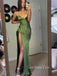 Simple Green Silk Spaghetti Straps V-neck Long Evening Prom Dresses, GR0592
