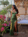 Simple Green Silk Spaghetti Straps V-neck Long Evening Prom Dresses, GR0592
