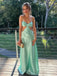 Lovely Green Satin Spaghetti Straps Long Evening Prom Dresses, GR0595