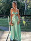 Lovely Green Satin Spaghetti Straps Long Evening Prom Dresses, GR0595