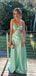 Lovely Green Satin Spaghetti Straps Long Evening Prom Dresses, GR0595