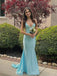 Deep V-neck Blue Mermaid Backless Long Evening Prom Dresses, GR0596
