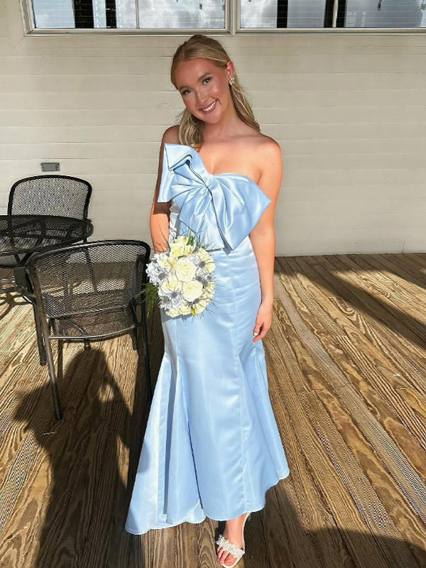 Mermaid Blue Satin Sweetheart Long Evening Prom Dresses, GR0597