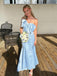 Mermaid Blue Satin Sweetheart Long Evening Prom Dresses, GR0597