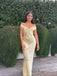 Simple Yellow Satin Mermaid Long Evening Prom Dresses, Off Shoulder Prom Dress, GR0599