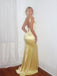 Formal V-neck Mermaid Yellow Satin Long Evening Prom Dresses, GR0603