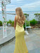 Formal V-neck Mermaid Yellow Satin Long Evening Prom Dresses, GR0603