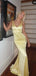 Formal V-neck Mermaid Yellow Satin Long Evening Prom Dresses, GR0603