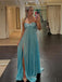 A-line Sweetheart Blue Long Evening Prom Dresses, High Slit Prom Dress, GR0604