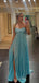 A-line Sweetheart Blue Long Evening Prom Dresses, High Slit Prom Dress, GR0604