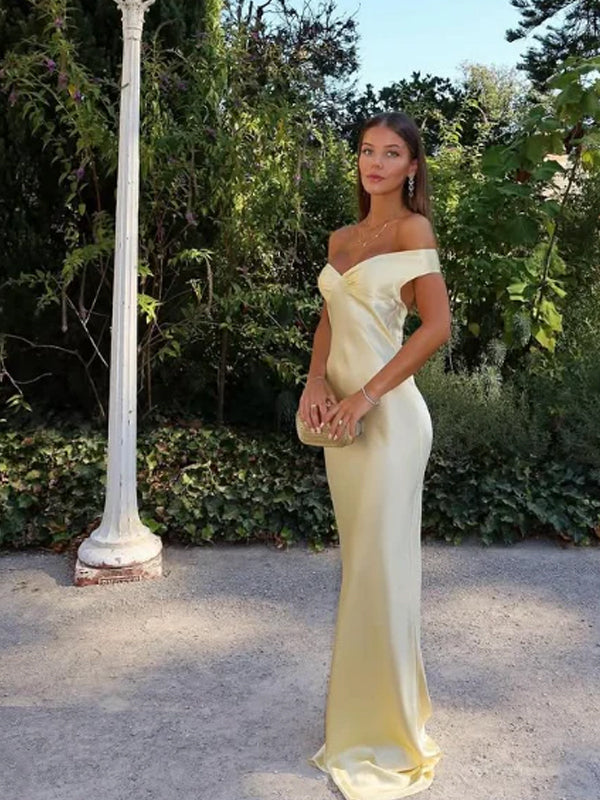 Gorgeous Off Shoulder Satin Long Evening Prom Dresses, Mermaid Prom Dress, GR0605