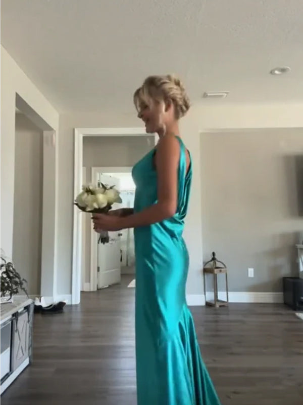 V-neck Blue Mermaid Long Evening Prom Dresses, Backless Prom Dress, GR0607