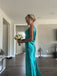 V-neck Blue Mermaid Long Evening Prom Dresses, Backless Prom Dress, GR0607