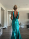 V-neck Blue Mermaid Long Evening Prom Dresses, Backless Prom Dress, GR0607
