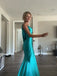 V-neck Blue Mermaid Long Evening Prom Dresses, Backless Prom Dress, GR0607