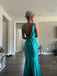 V-neck Blue Mermaid Long Evening Prom Dresses, Backless Prom Dress, GR0607