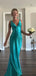V-neck Blue Mermaid Long Evening Prom Dresses, Backless Prom Dress, GR0607
