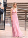 A-line Pink Chiffon V-neck Long Evening Prom Dresses, GR0609