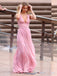 A-line Pink Chiffon V-neck Long Evening Prom Dresses, GR0609