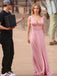 A-line Pink Chiffon V-neck Long Evening Prom Dresses, GR0609
