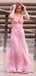 A-line Pink Chiffon V-neck Long Evening Prom Dresses, GR0609