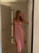 Simple Pink Satin Spaghetti Straps Long Evening Prom Dresses, GR0610