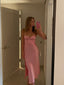 Simple Pink Satin Spaghetti Straps Long Evening Prom Dresses, GR0610