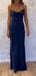Spaghetti Straps Navy Blue Satin Long Evening Prom Dresses, GR0612