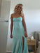 Gorgeous Blue Satin Side Slit Long Evening Prom Dresses, GR0613