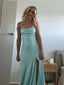 Gorgeous Blue Satin Side Slit Long Evening Prom Dresses, GR0613