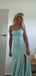 Gorgeous Blue Satin Side Slit Long Evening Prom Dresses, GR0613