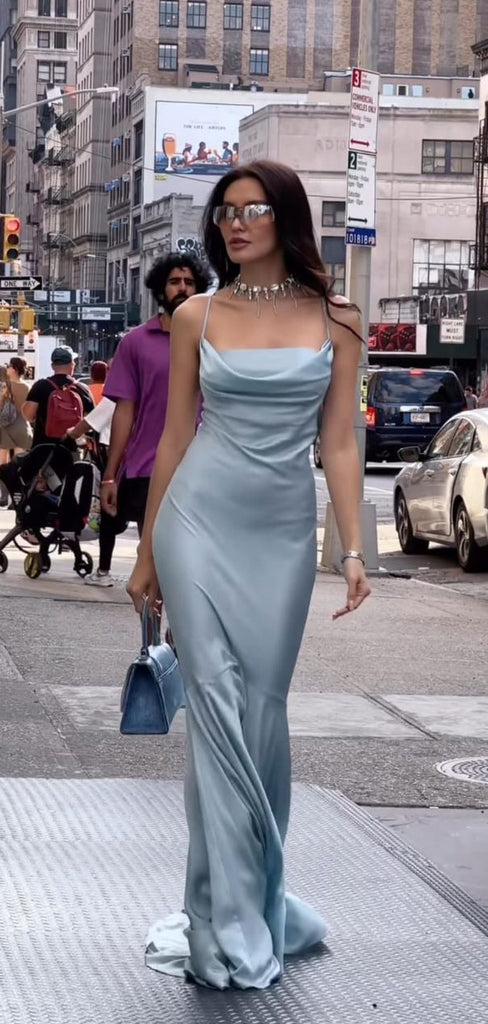 Formal Spaghetti Straps Grey Mermaid Long Evening Prom Dresses, GR0616