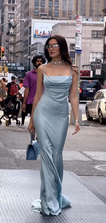 Formal Spaghetti Straps Grey Mermaid Long Evening Prom Dresses, GR0616