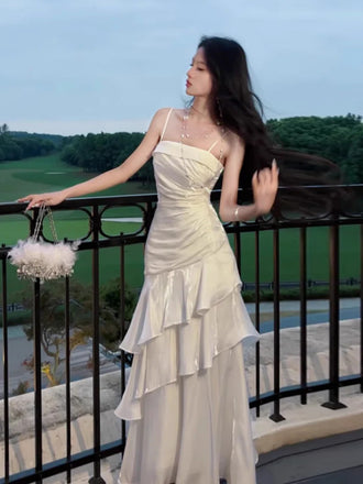 Lovely White Spaghetti Straps Long Evening Prom Dresses, GR0617