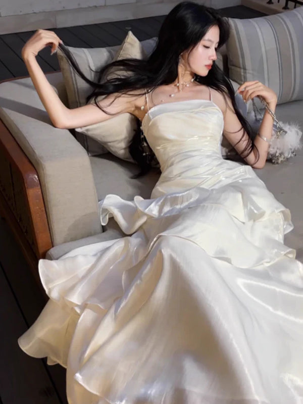 Lovely White Spaghetti Straps Long Evening Prom Dresses, GR0617